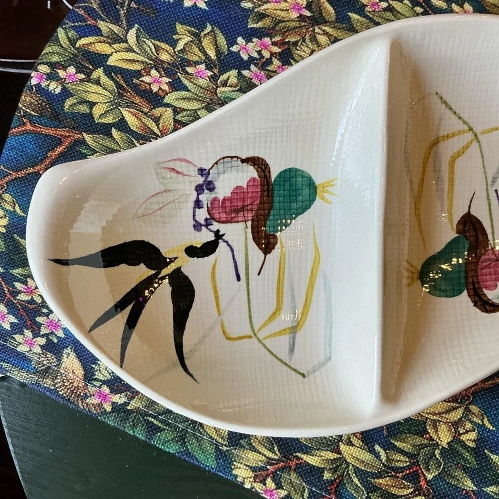 Vintage Red Wing USA Pottery Capistrano Swallow Birds Divided Serving Dish 14